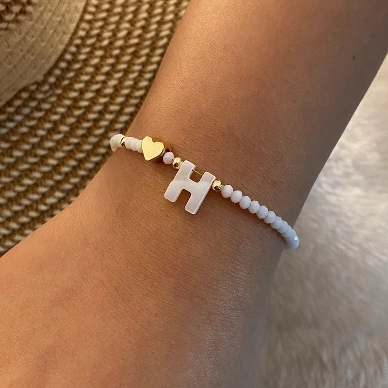 Sweet Commute Letter Heart Shape Stainless Steel Artificial Crystal Shell 18K Gold Plated Bracelets In Bulk