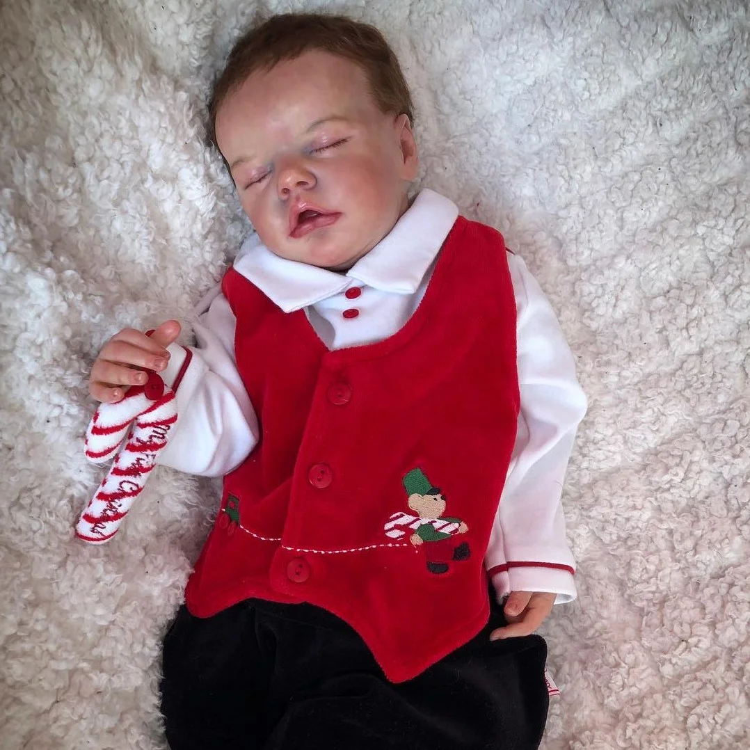 [Christmas Gifts]Asleep Reborn Girl  17" Lifelike Handmade Silicone Reborn Baby Doll Set,Christmas Gift for Kids