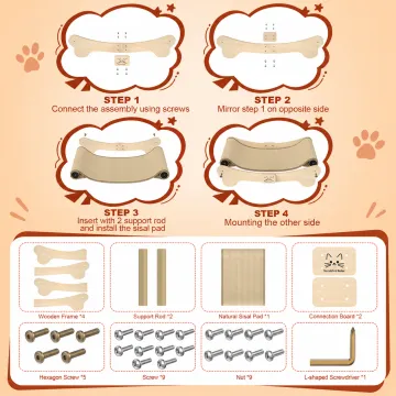 BEBANG Cat Scratcher for Indoor Cats, Curved Natural Sisal Cat Scratching Board with Solid Wood Frame, 2-in-1 Cat Scratcher Bed & Lounge for Large Cats, 23.6 Inch