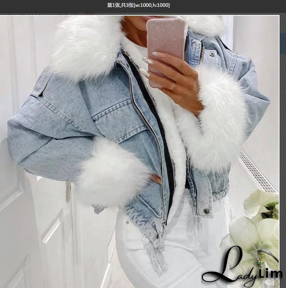 Fashion Denim Cropped Fur Jacket