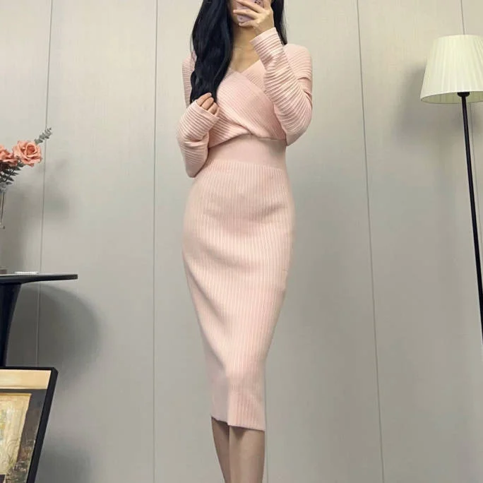 女性らしい Ｖネック 切り替え パーティー  デート セクシーワンピース