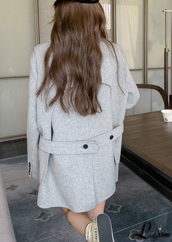 Chic Grey Button Pockets Patchwork Woolen Two Pieces Set Fall