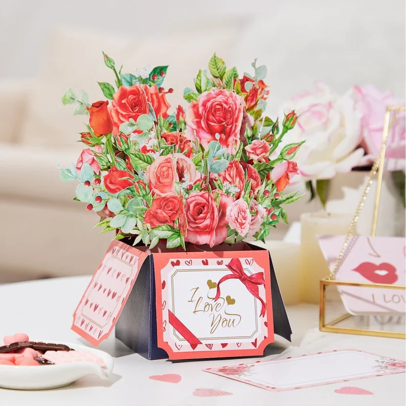 I Love U Rose Pop-Up Flower Box, Valentine's Day Card, Mother's Day Card,Perfect Gift For Wedding Greeting Card, Birthday Gift, Anniversary