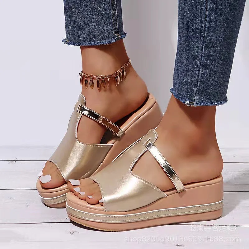 Women Patent Leather Sole Wedge Sandals