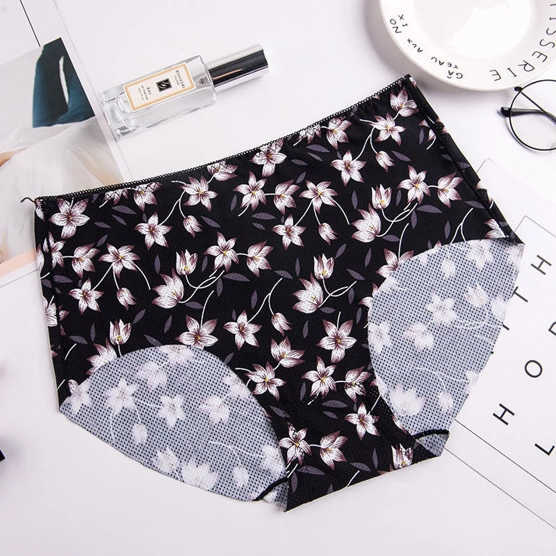 Women's Cotton Underwear Plus Size Ice Silk Comfort Panties Sexy Print Underpants Seamless Triangle Pants Female Sexy Lingerie