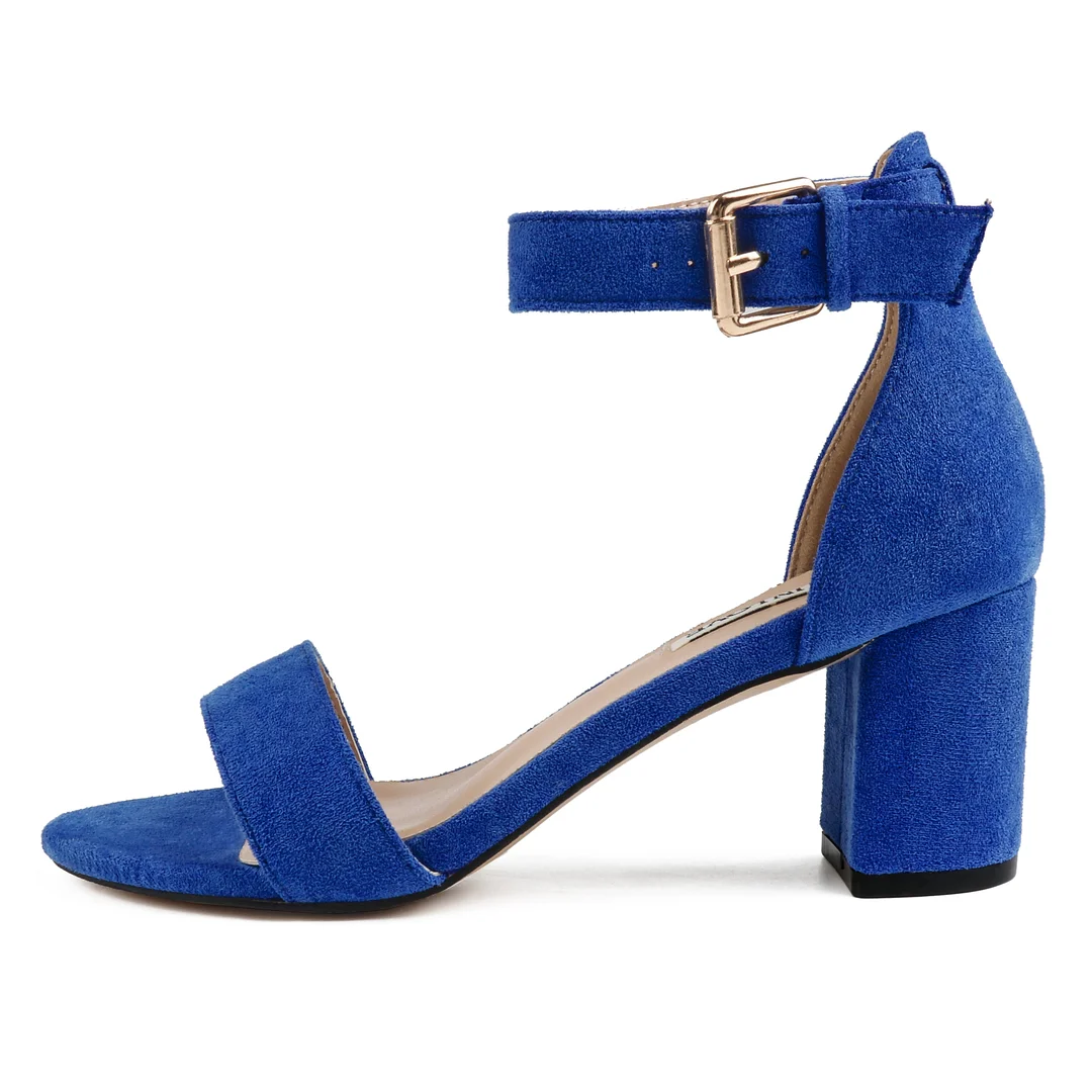 3.54"  Women's Ankle Strap Pumps Block Heel Open Toe Suede Sandals Summer Shoes-MERUMOTE