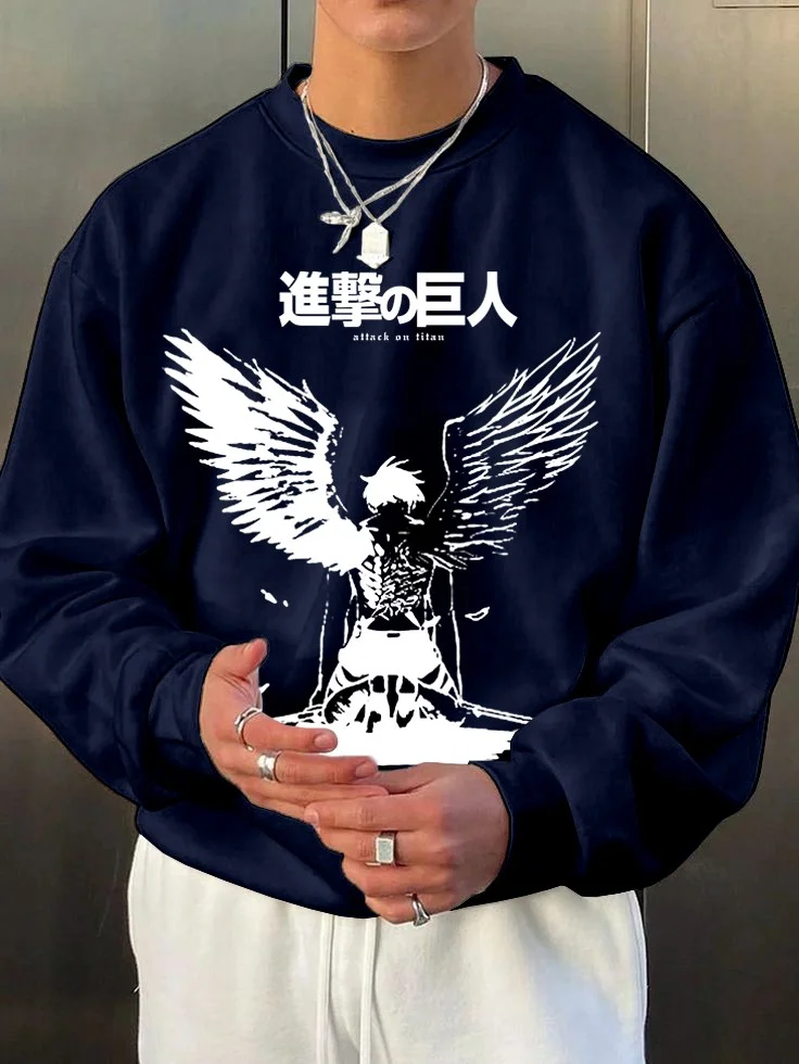 100% Cotton Unisex Classic Anime Slogan Printed Sweatshirt