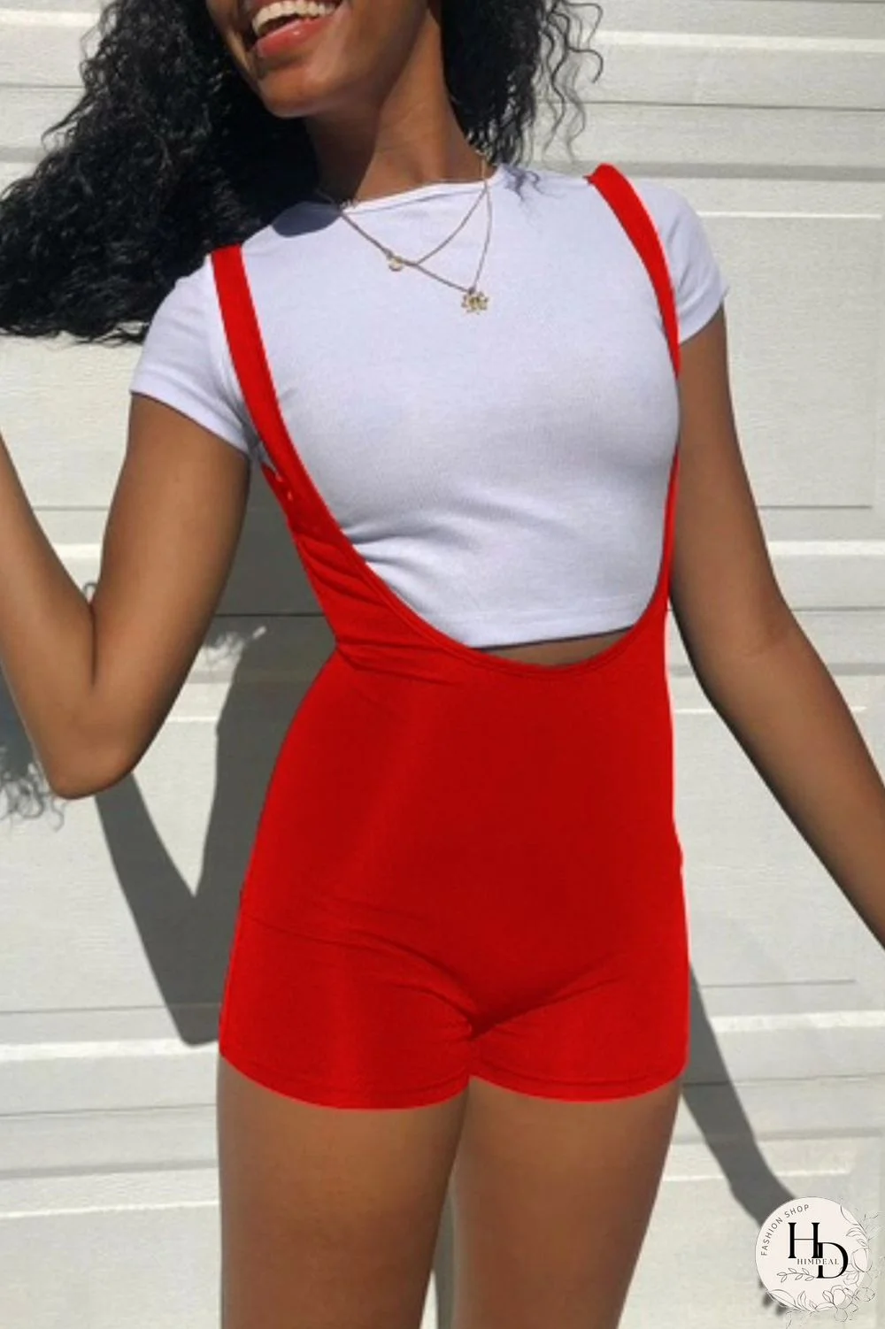 Red Fashion Casual Solid Basic O Neck Short Sleeve Two Pieces