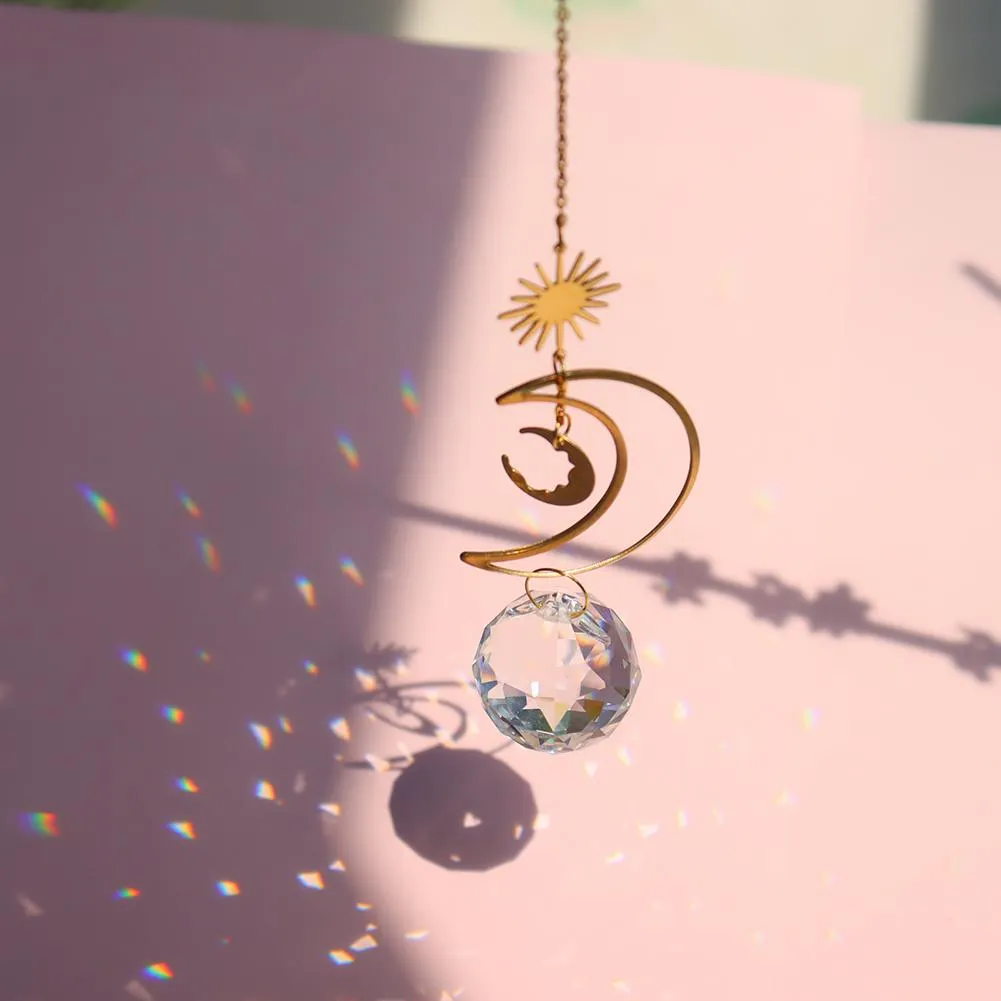Moon Sun Ball Crystal  Hanging Metal Pendant Garden Decor (19)