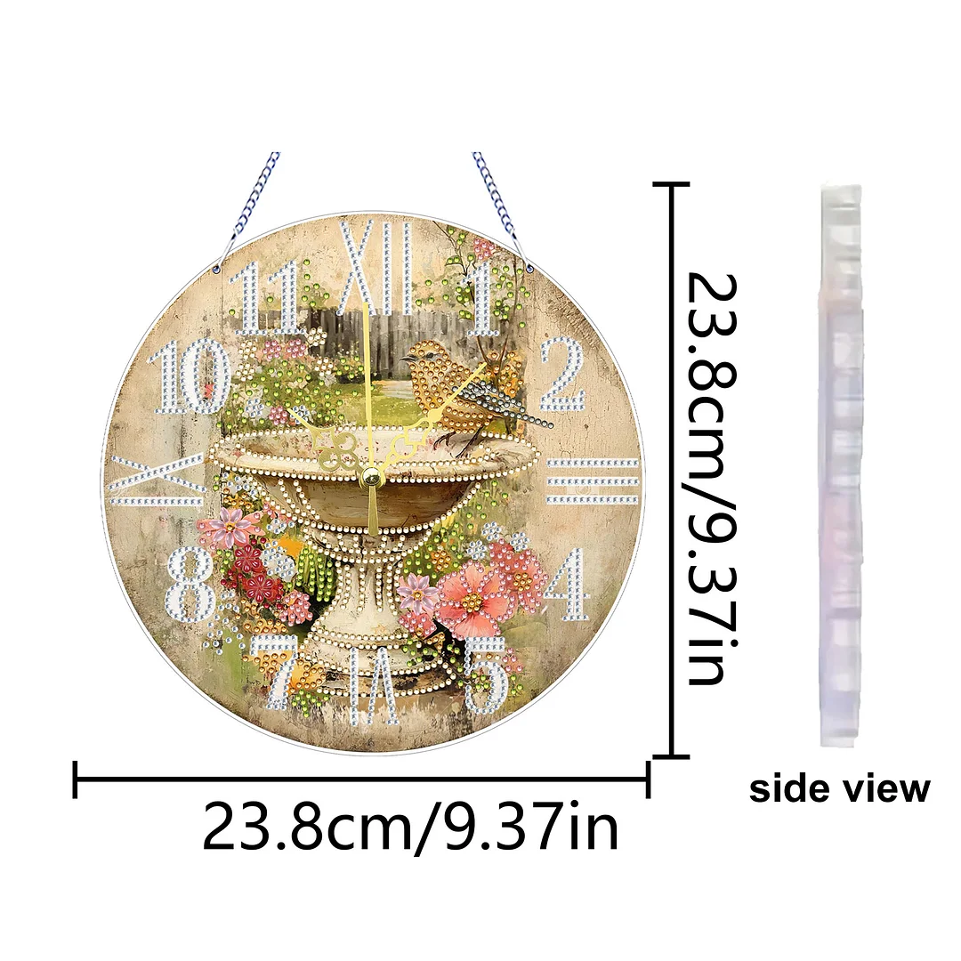 2D DIY Acrylic Birds Diamond Painting Clock Pendant w/ Clock Function Wall Decor