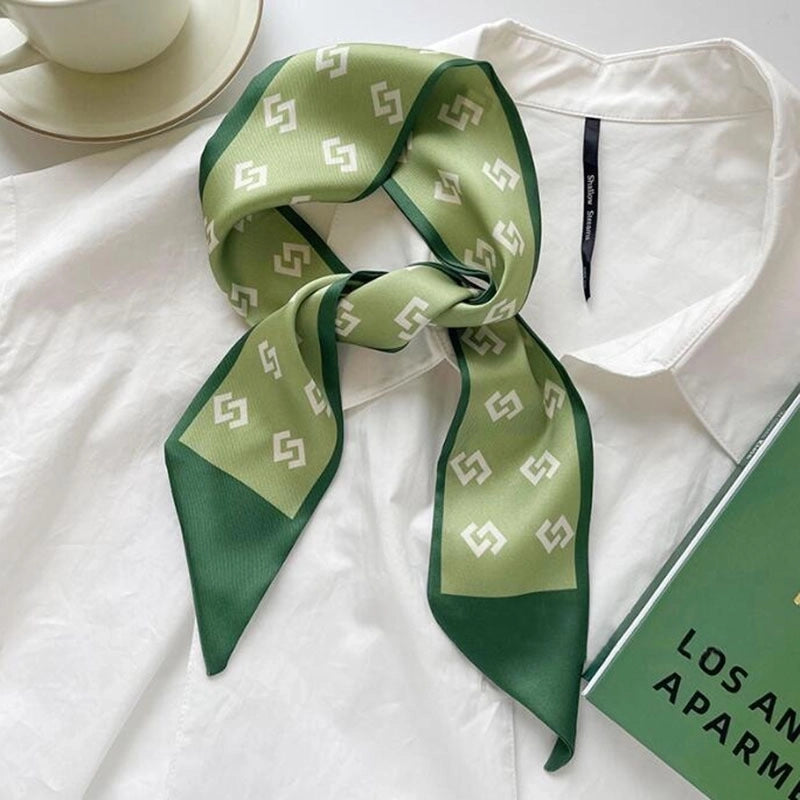 Women’s Sweet Letter Plaid Flower Silk Scarf Printing Hair Band