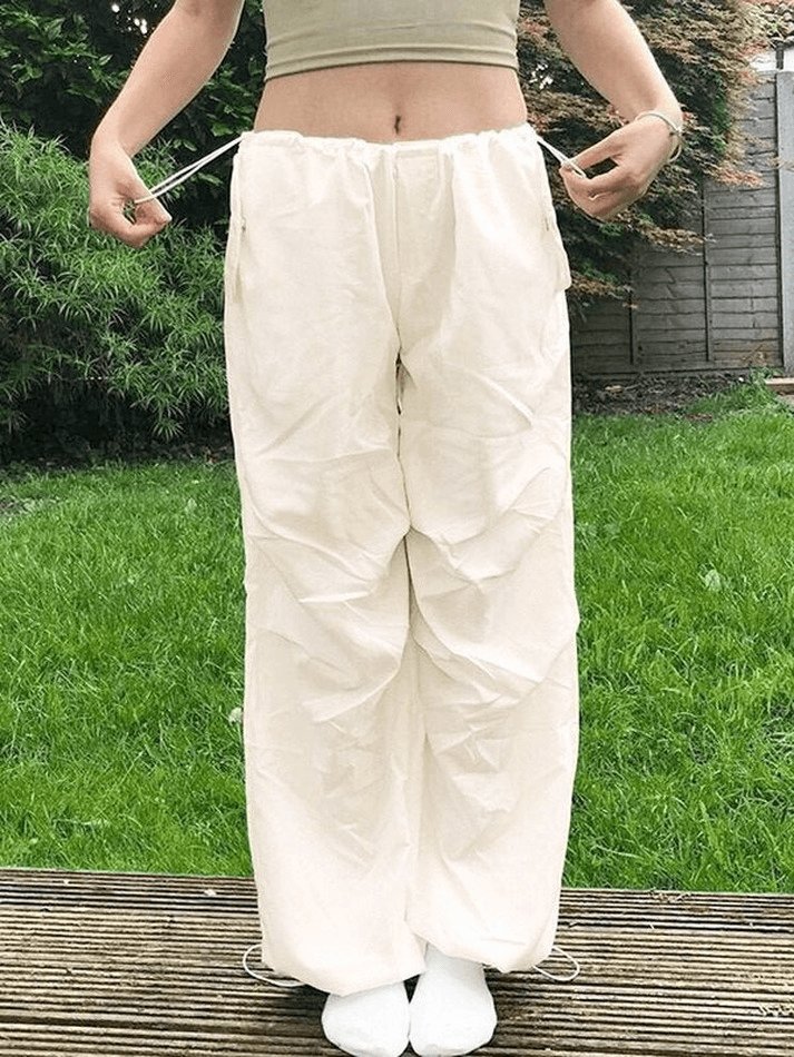 White Y2K Baggy Parachute Pants