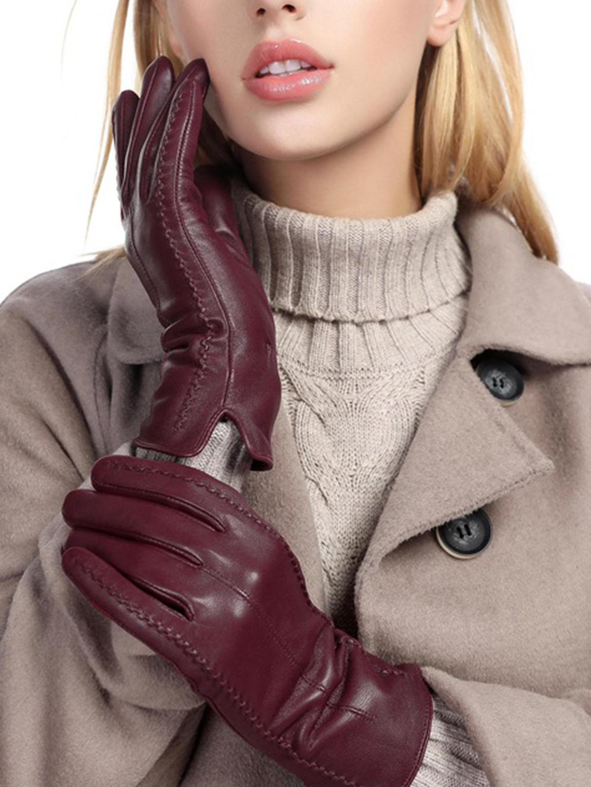 Fashion Sheepskin Fleece-Lined Keep Warm Full Finger Gloves