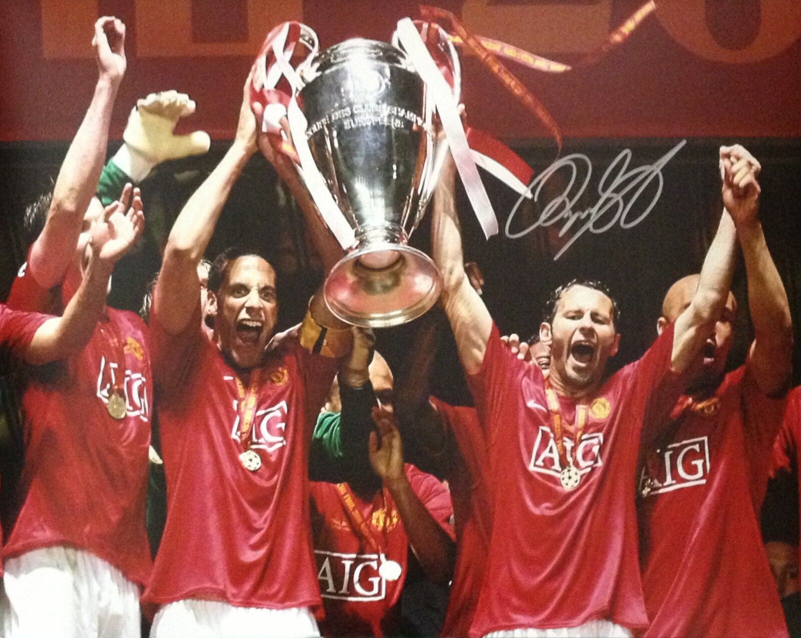 RYAN GIGGS SIGNED MANCHESTER UNITED 2008 CHAMPIONS LEAGUE FINAL Photo Poster painting COA PROOF