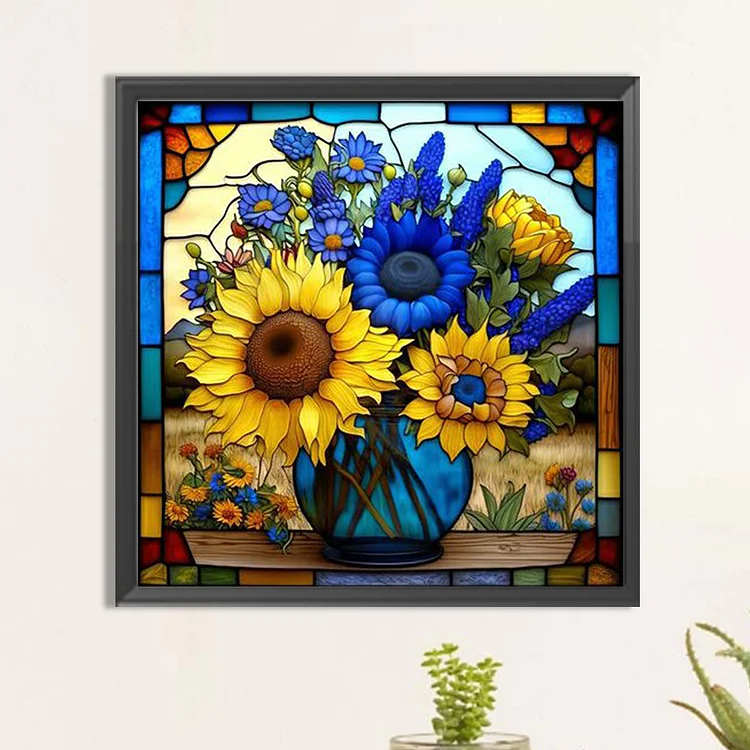 5D DIY Diamond Painting Glass Stained Sunflower Mosaic Cross Stitch Full  Square Round Drill Diamond Painting