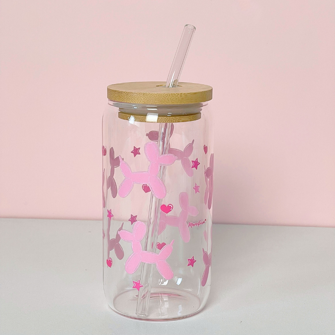 Maneifurui™  【Pink Balloon Dog】Glass Can