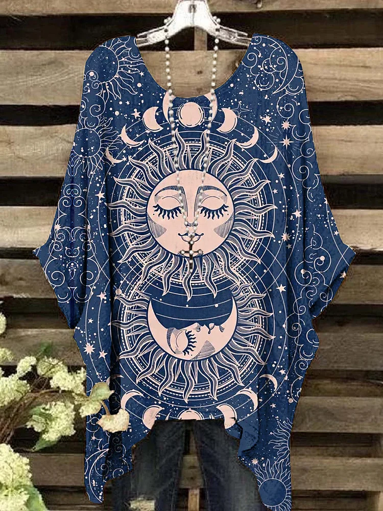 Women's Vintage Sun Ascendant Pattern Crew Neck Top