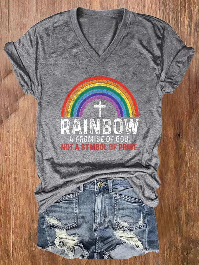 Women's Rainbow A Promise Of God Not A Symbol Of Pride Print T-shirt socialshop