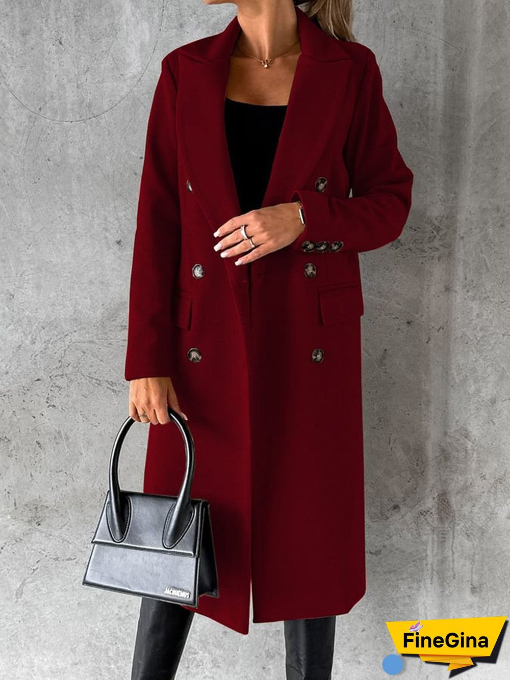 Fashion Lapel Double-Breasted Solid Color Long-Sleeved Coat Coat