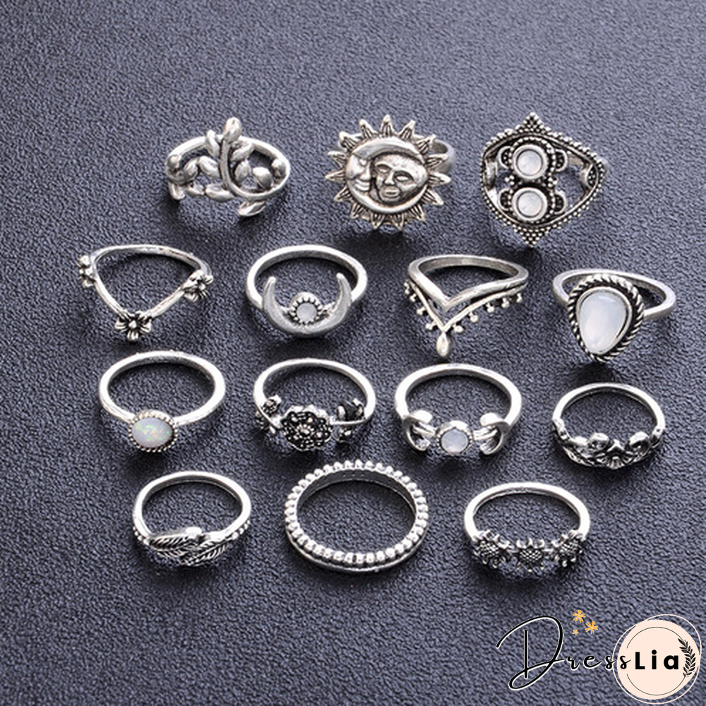 Retro Geometry 14PCS Ring Set