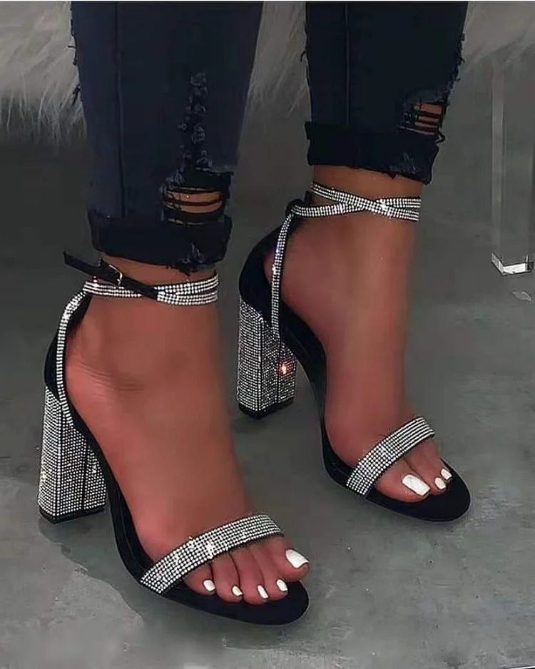 Women's Shoes Rhinestone Thick Heel High Heel Buckle Sandals