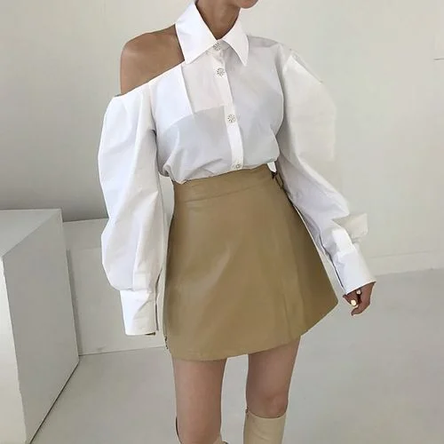 Nigikala Korean Blouse Women 2022 Blusas Mujer De Moda Chic Hollow Out Off Shoulder Fashion White Shirts Temperament Tops 99586