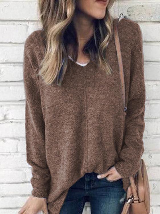 Women's Knitted V-neck Long Sleeve Sweater Top