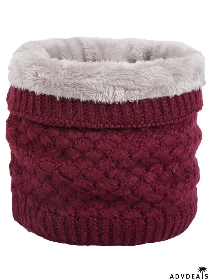 Cozy Warm Winter Thickened Knitted Ring Collar Scarf Neckerchief With Fur Lining