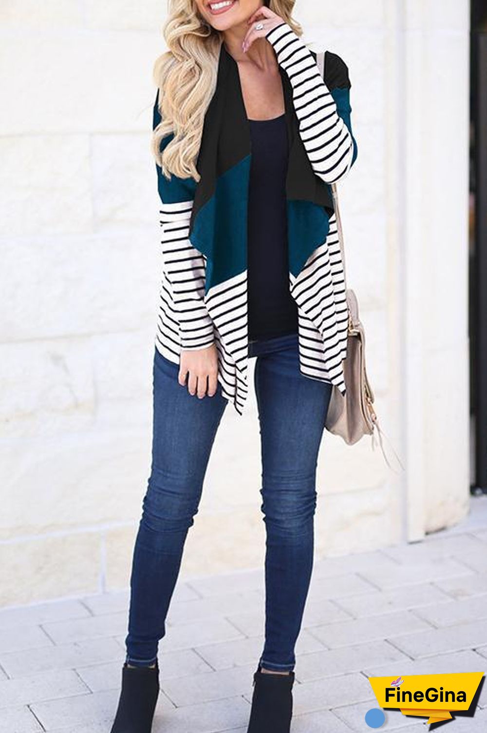 Casual Stitching Striped Cardigan