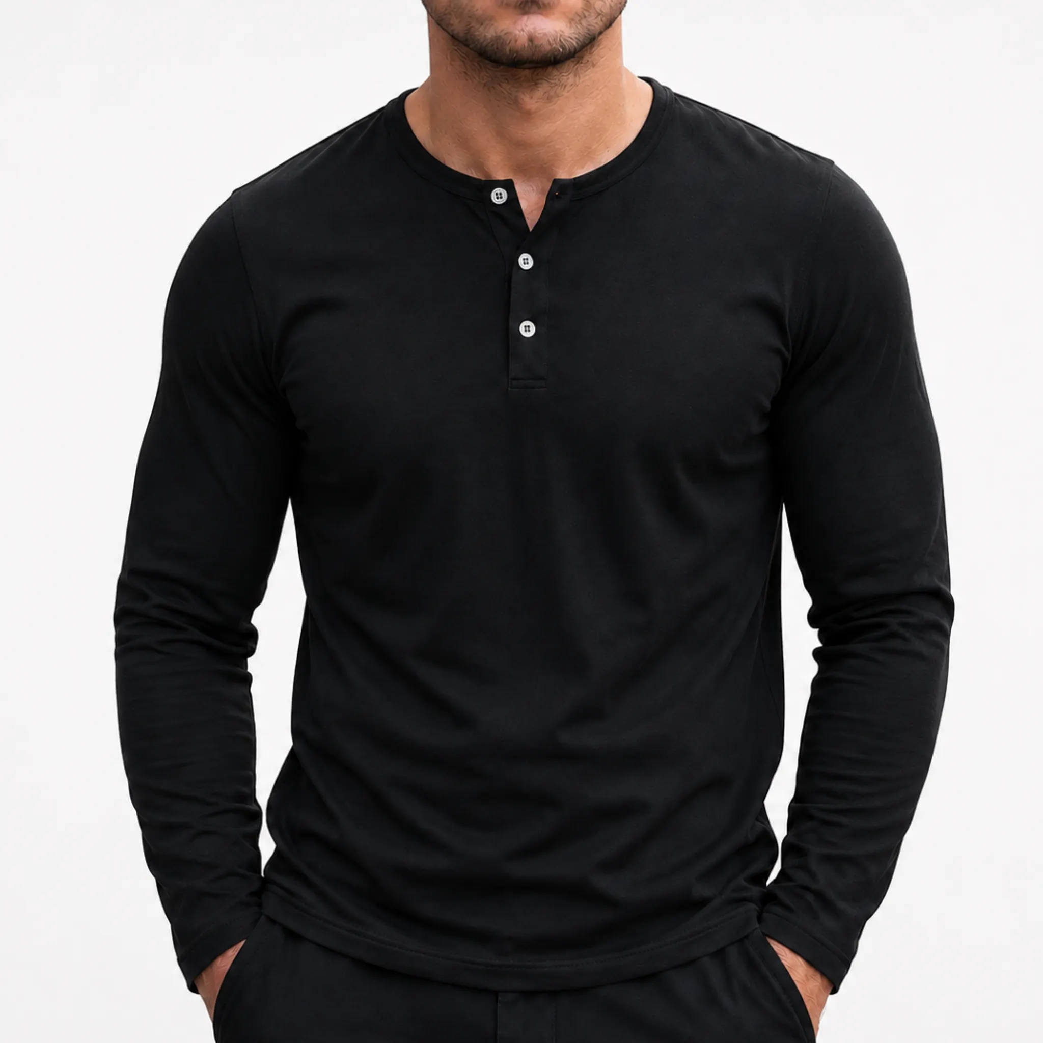 Bleamme black Henley long sleeve shirt