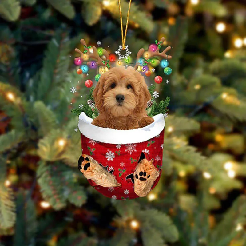 VigorDaily Goldendoodle In Snow Pocket Christmas Ornament SP002