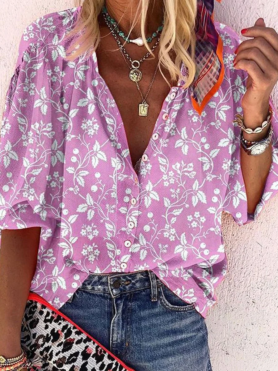 Printed Long Sleeve stand collar button shirt