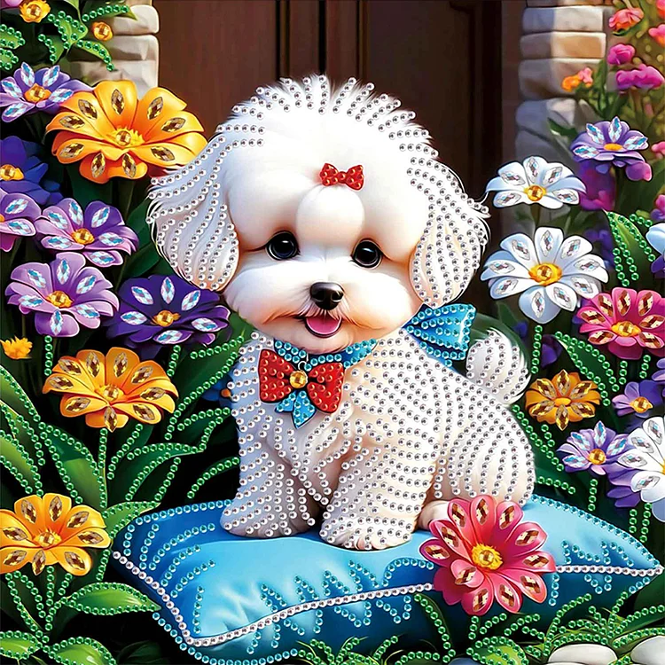 White Puppy 30*30cm (Canvas) Special Shaped Drill Diamond Painting gbfke