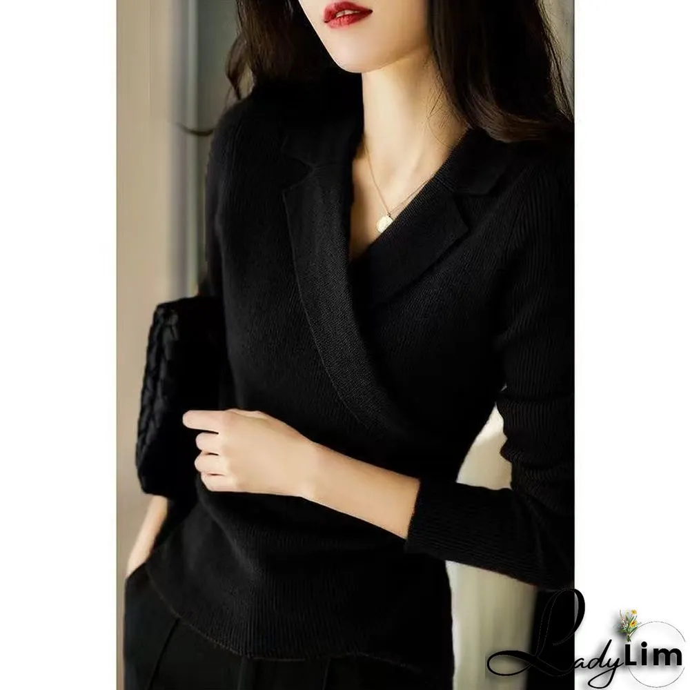 Chic Caramel Peter Pan Collar asymmetrical design slim fit Fall Sweater