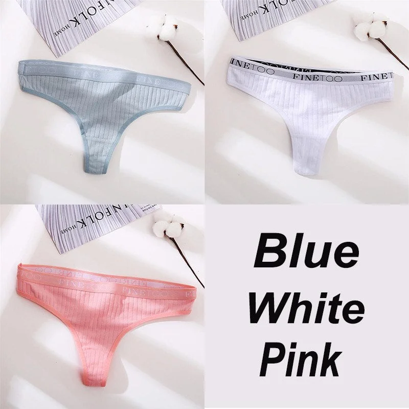 3PCS/Set Cotton Panties Female Underpants Sexy G-string Women Panties Underwear Solid Color Intimates Lingerie Thong Pantys