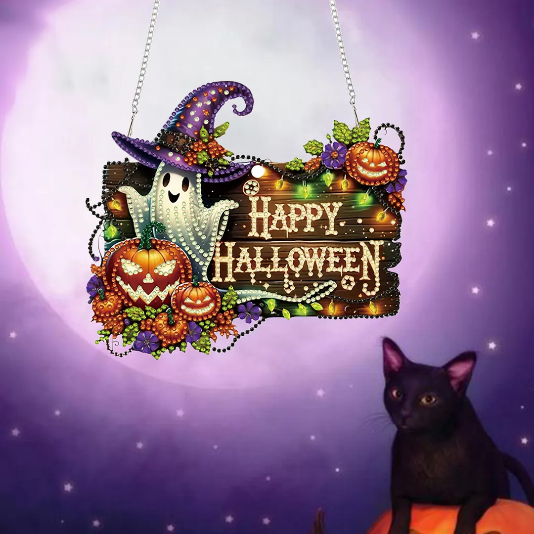Halloween Pumpkin Ghost 2D Flat DIY Diamond Painting Pendant for Wall Decor