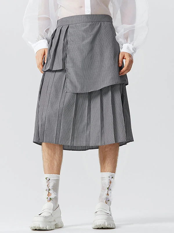 Aonga - Mens Striped Pleated Layered Design Skirt