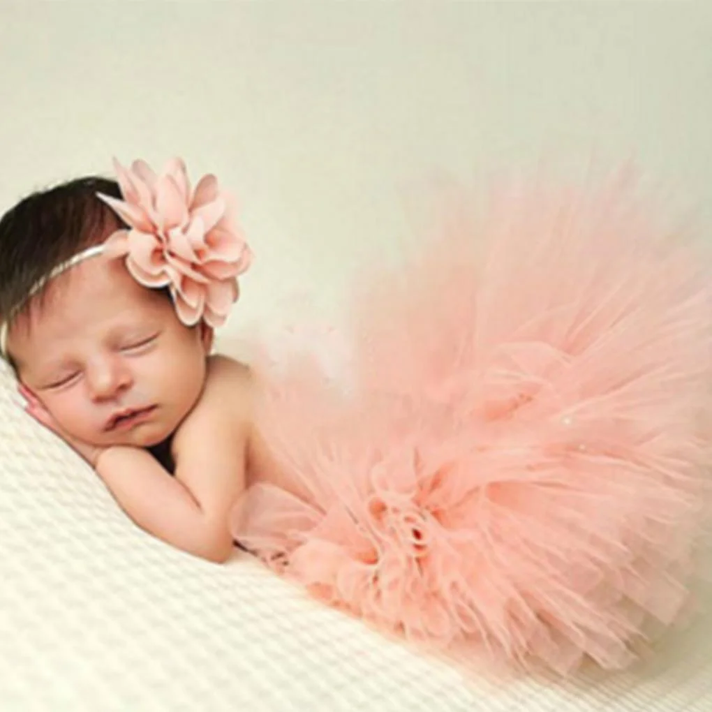 Cute Princess Newborn Photography Props Infant Costume Outfit with Flower Headband Baby Girl Summer Dress
