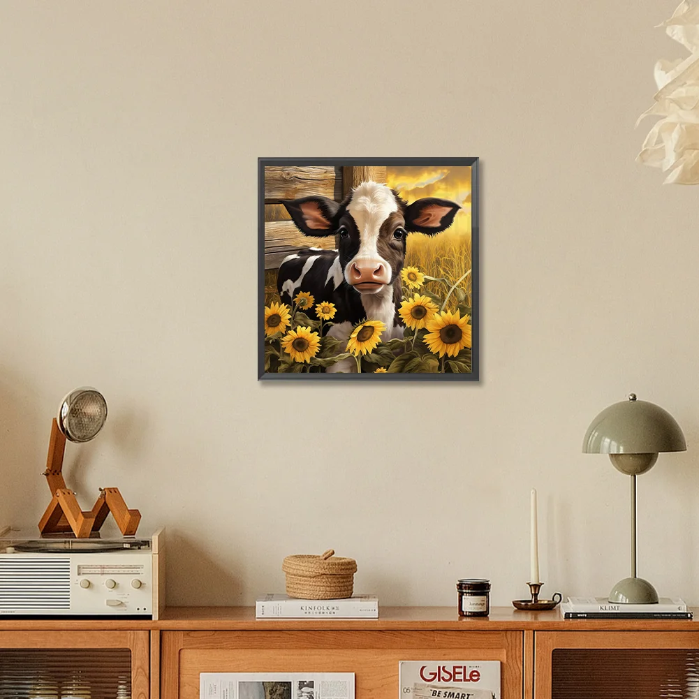 Diamond Painting - Full Round Drill - Sunflower Cow(Canvas|30*30cm)