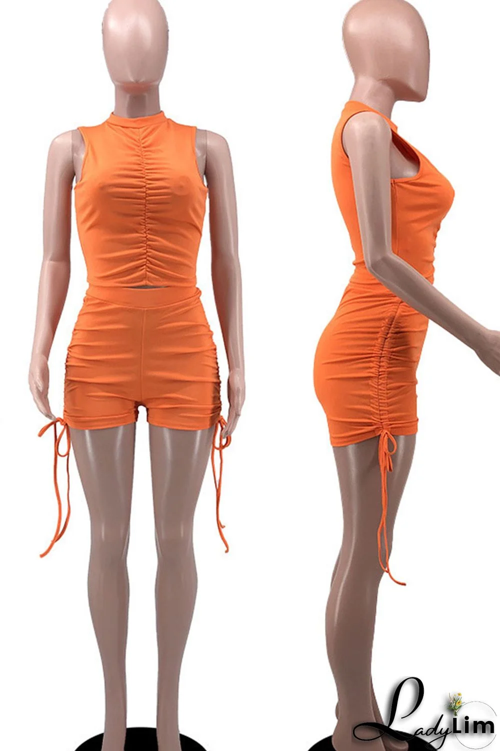 White Sexy Solid Bandage Split Joint Fold O Neck Sleeveless Two Pieces