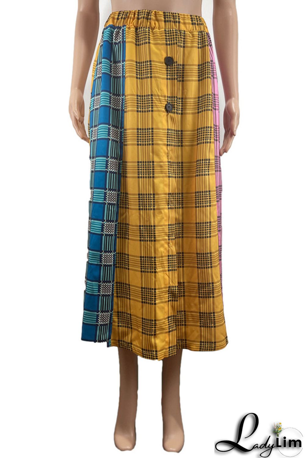 Red Fashion Casual Plaid Print Split Joint Regular High Waist Skirt