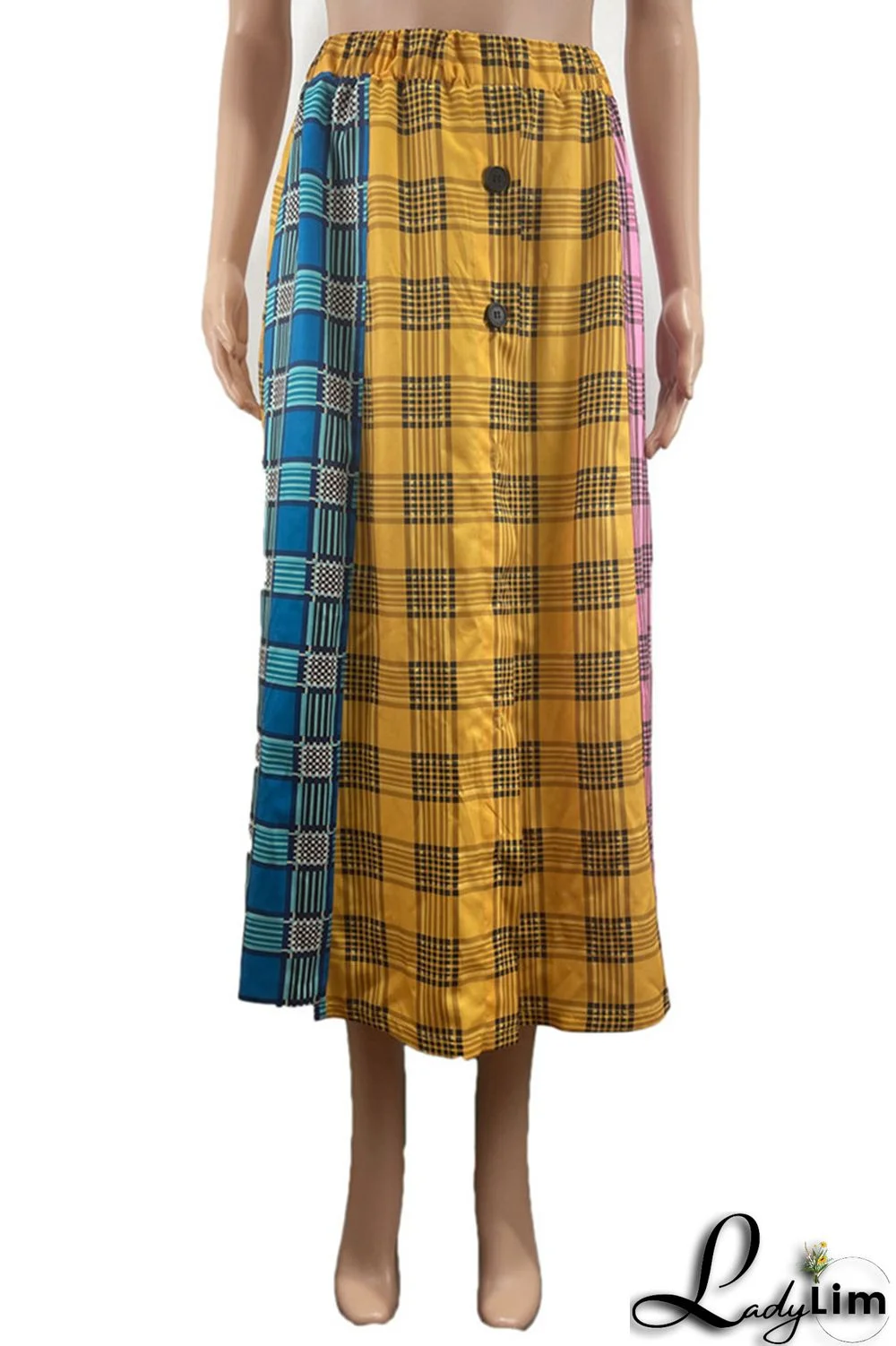 Red Fashion Casual Plaid Print Split Joint Regular High Waist Skirt