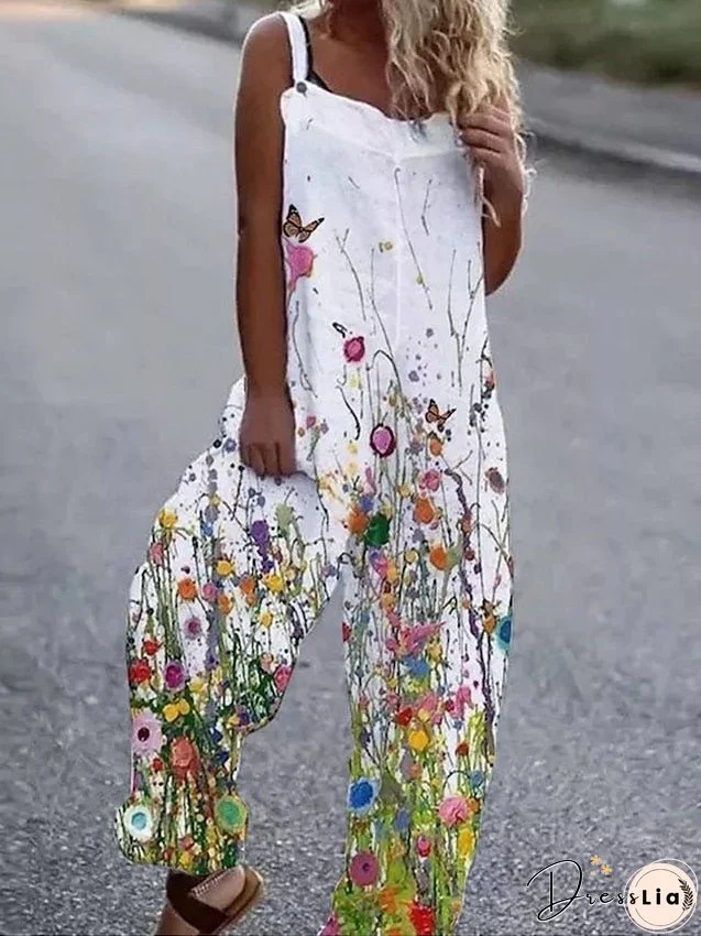 Women's Overall Print Floral U Neck Streetwear Vacation Going Out Regular Fit Strap Black Light Green Red Spring