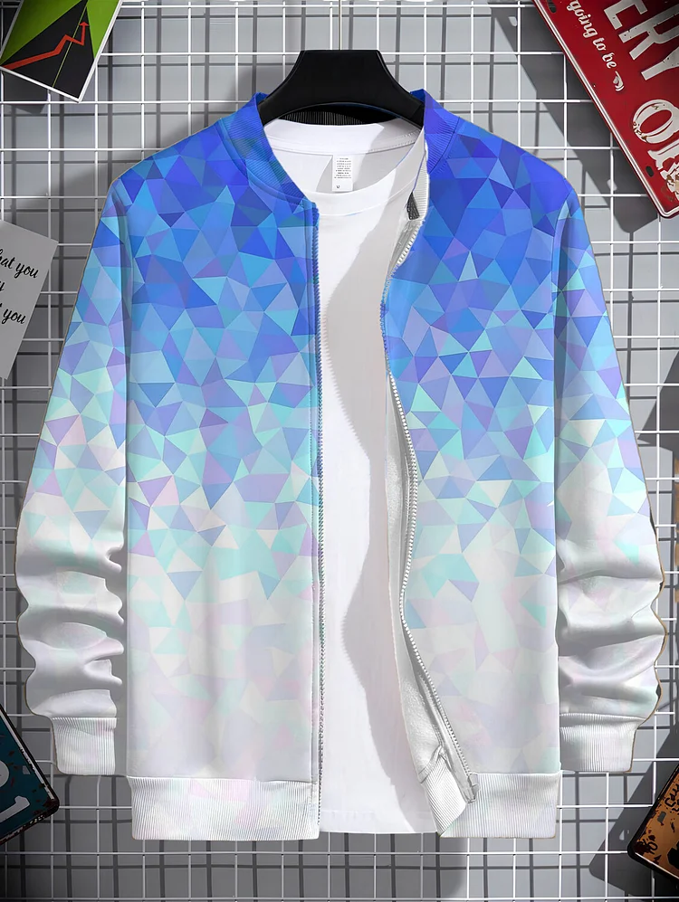 Men's Geometric Ombre Art Print Casual Zip Up Jacket