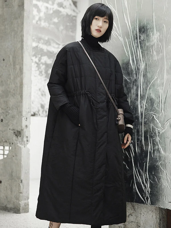 Urban Black Drawstring Long Sleeves Padded Coat