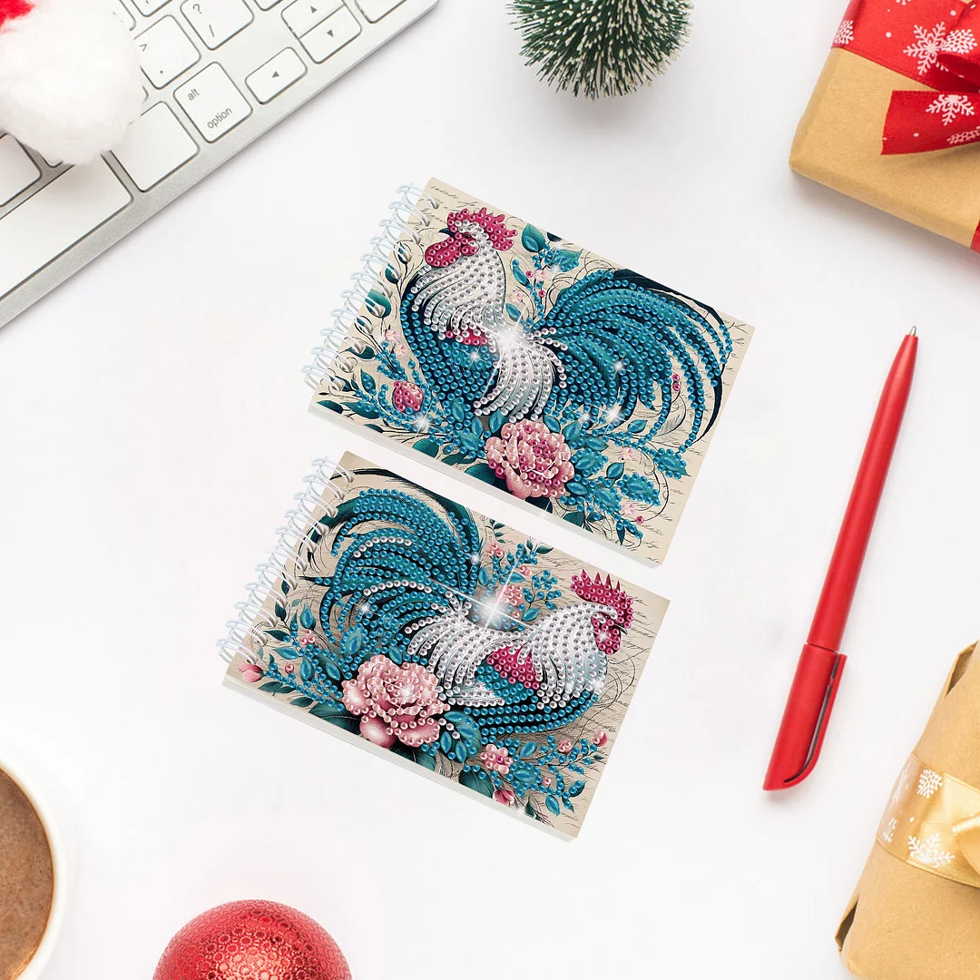 2 Pack Rooster DIY Diamond Art Spiral Notebook Kit 80Pages No Lines for Adults