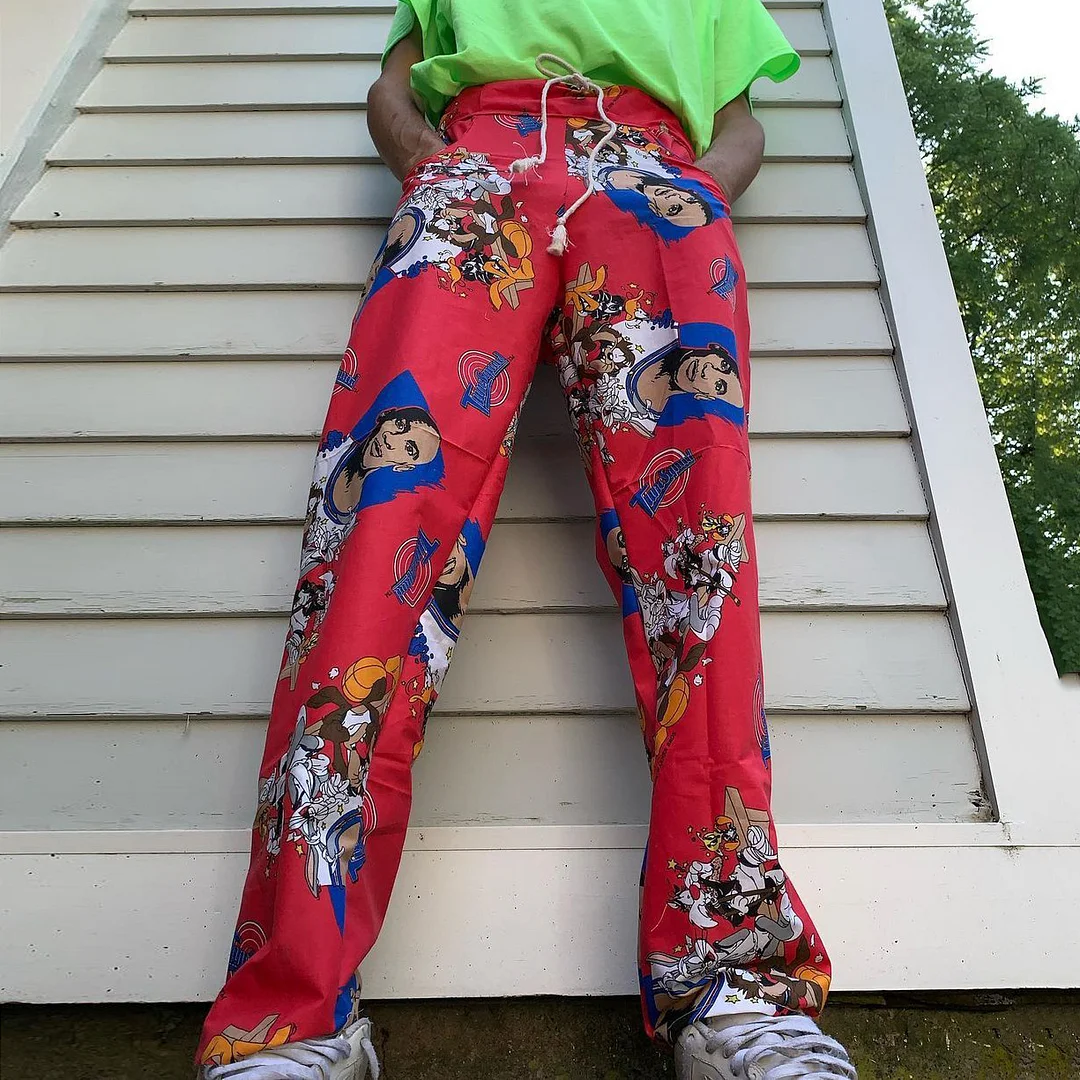 Cartoon print fashion street shot red trousers