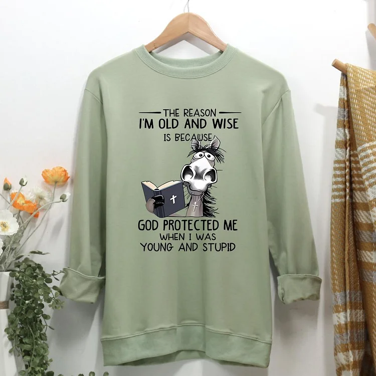 The Reason I'm Old And Wise Is Because God Protected Me When I Was Young And Stupid Women Casual Sweatshirt-0020044