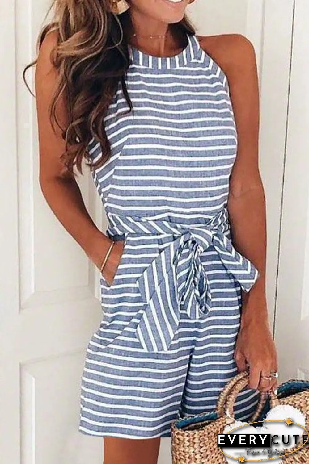 Bow-knot  Striped Romper