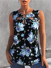 Plus Size Floral Print Keyhole Round Neck Casual Tank Top